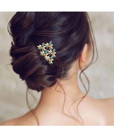 Yokawe Gold Rhinestone Bridal Wedding Hair Pins with Green Crystal - Pack of 5 | Hair Accessories for Women and Girls - Buy Online on GoSupps.com