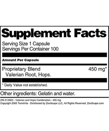 Valerian and Hops Combination - 450 mg (100 Capsules ZIN: 513920) - Buy Online on GoSupps.com