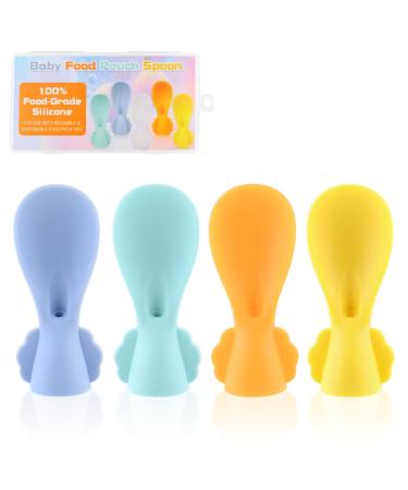 Muqzi Quetschie Babylenpffel Squeeze Feeder Spoons 4-Set Silicone Food Pouch Squeeze spoon for food squeeze silicone spoon of squeezing places multicolored 4 colors