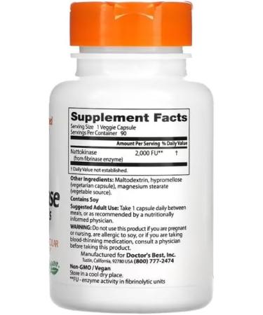 Buy Doctors Best Nattokinase 2000 FU - Vegan Enzyme Supplement for Heart Health & Circulation | 90 Capsules - International Shipping Available - Buy Online on GoSupps.com