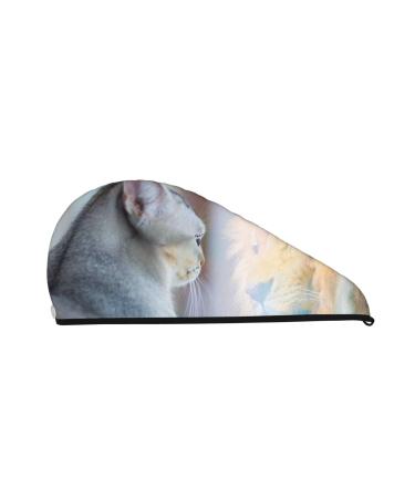 The Cat Looks in The Mirror Microfiber Hair Towel Soft Super Absorbent Hair Towel Wrap for Women Coral Velvet Quick Dry Hair Cap for Long Curly and Thick Hair