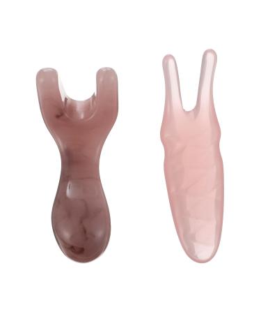 Beavorty 2st massager bags made of pumpkin leaves 2 prong massage facial spatula acupressure rod Guasha massage tab skin board nasal sucks meridian tool massage comb beeswax pink 11x4.5cm pink
