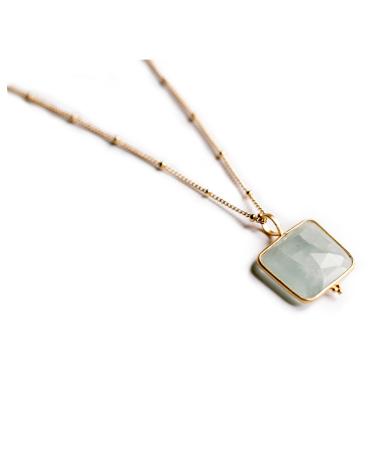 Tranquility and Truth Necklace with 16mm Aquamarine *Golden Age Collection (for women) TT-AW2-U1 Healing Crystal Jewelry for Calm + Truth + Communication + Anti-Ageing + Protect From Toxins 70 cm chain