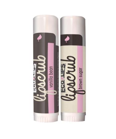 Eco Lips LipScrub Sugar Scrub Sticks - Brown Sugar & Vanilla Bean - 100% Natural Lip Care Treatment with Organic Sugar and Coconut Oil - Gently Exfoliate & Polish Dry, Flaky Lips, 100% Edible 2 Count (Pack of 1)