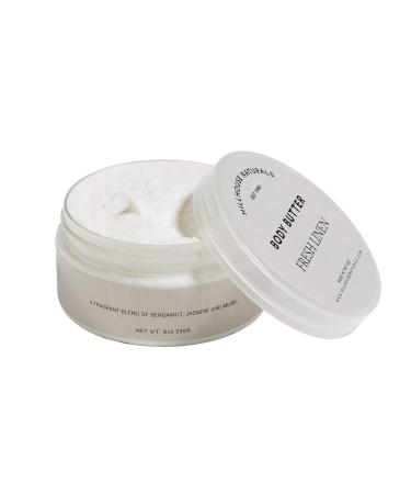 Hillhouse Naturals Fresh Linen 8oz. Body Butter Ultra-Moisturizing Renewing Deep Hydration For Dry Skin. Blend of lemon and orange interwoven with bergamot rose jasmine and musk. Made in the USA