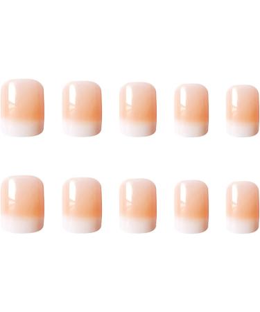 Justotry 24 Pcs White Square Short False Nails - Gradient Nude French Press on Nails with Nail Glue - Pretty Squoval Fake Nails for Women - Buy Online on GoSupps.com