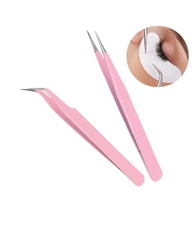 ZeroZ 2 Pcs Stainless Steel Tweezers for Eyelash Extensions & Electronics - Anti-Static Non-Magnetic Precision Tools (Pink) - Buy Online on GoSupps.com