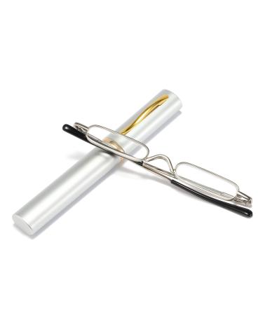 KoKoBin Mini Slim Reading Glasses Spring Hinge Metal Reading Aid Unisex Visual Aid with Case (Silver 1.0) Silver +1.0 - Buy Online on GoSupps.com