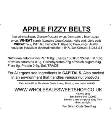 Apple Fizzy Belts 250 gram bag (1/4 kilo) - Buy Online on GoSupps.com