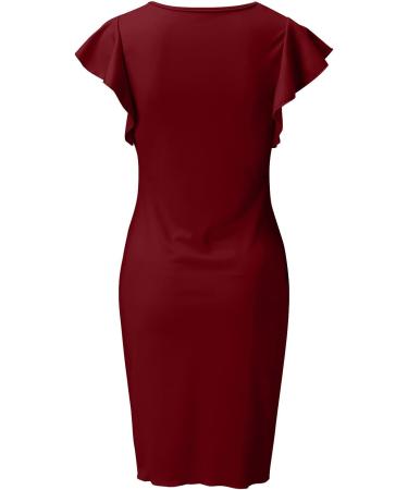 Buy Briskyry V-neck Floral Business Dresses for Women | Elegant Summer Party & Festival Dresses | Sexy Ruffled Hem Vintage Style | XL Wine Color - Buy Online on GoSupps.com