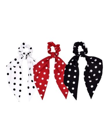 LEORX 3pcs Polka Dot Hair Scrunchies Vintage Chiffon Hair Scarf Ties Stylish Bow Ponytail Holders for Women Girls