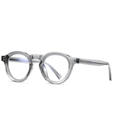 kachawoo Retro Glasses Frame Women TR90 Acetate Round Eyeglasses Men Eyewear Non-Prescription Lens Gray With Clear