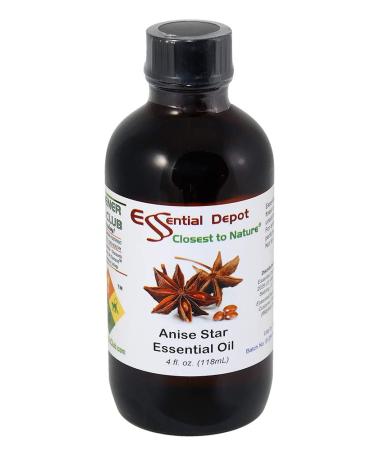 Essential Depot Anise Star Essential Oil - GC/MS Tested - Supplied in 4 oz. Amber Glass Bottle with Black Phenolic Cone Lined and Safety Sealed Cap