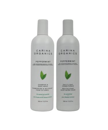 Peppermint Shampoo & Natural Body Wash and Daily Light Conditioner Bundle Shampoo Conditioner Set Shampoo & Hair Conditioner Women & Men Paraben & Sulfate free Shampoo & Conditioner Vegan 360ml With Individual Wet Wipe (Pack of 2)