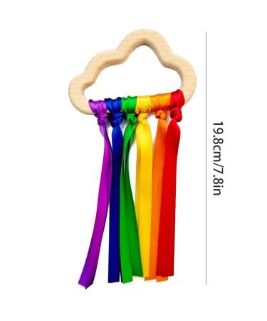 Tianbi 2x Rainbow Wooden Band Rings - Baby Bite Rings Sensory Toys Natural Ribbon Teethers Perfect Shower Gifts - Buy Online on GoSupps.com