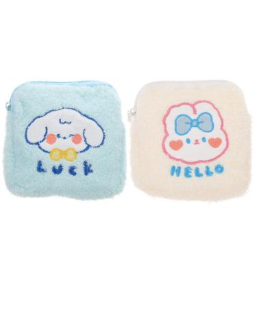 Healifty Sanitary Napkin Storage Bag Plush Menstrual Pad Bag 2pcs Makeup Bag Small Lipstick Organizer Portable Tampons Holder for Purse Coin Cosmetics Travel