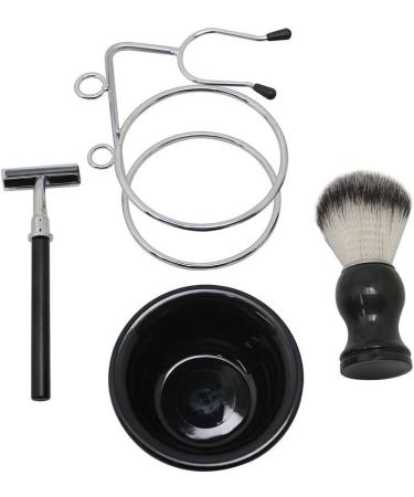 Premium 4-Piece Razor Holder & Brush Set for Men | Portable Shaving Tool for Beards & Mustaches - Black 4.3x13cm - Buy Online on GoSupps.com
