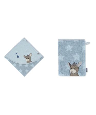 Sterntal hooded bathing towel donkey emmi age: from 0 months 100 x 100 cm cotton medium blue & 7202000 wash gloves Emmi blue EMMI 2020 with stars 100x100 cm (1 Pack) bundle with washing glove