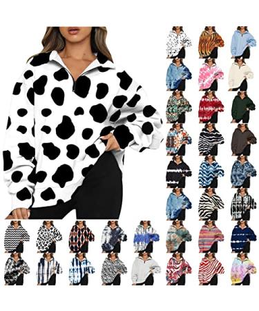 pimelu Women Print Lapel Neck Hoodies Long Sleeve Loose T-Shirt Blouse Pullover Tops Fall 2022 Winter Faux Fur White_8 Large