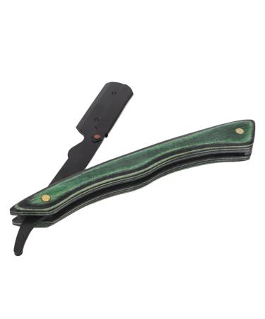 Foldable Beard Blade Holder Foldable Beard Knife Handle Stainless Steel Composite Wood Beard Knife Handle for Barber Green