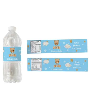 24 Teddy Bear Baby Shower Water Bottle Labels Boy Waterproof Sticker Favors 8x1.5