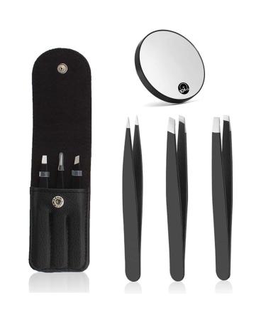 3-part eyebrow tweezers set with 10-fold enlargement professional stainless steel precision pink for eyebrows ingrown hair face hair remover