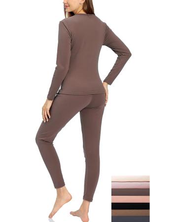 TAMEYA Women's Ultra Soft Thermal Underwear 2 Set with Fleece Lining - Coffee, Small - Buy Online on GoSupps.com