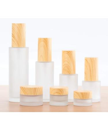 3 Pieces 60ml Refillable Frosted Glass Travel Bottles - Pump Dispenser & Wood Grain Lid - Ideal for Cosmetics & Toiletries - Buy Online on GoSupps.com