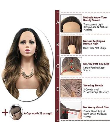 Buy xiweiya 26-Inch Long Natural Brown Wig with Blonde Tips - 3 Tones Loose Curly Synthetic Lace Front Hair for Mermaid Drag Queen Party - Heat Resistant Fiber - Buy Online on GoSupps.com