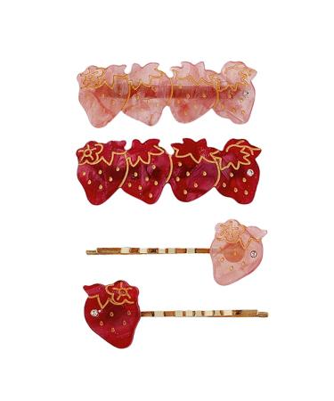 4 Pcs Cute Hair Clips with Strawberry Pattern MGPFERD Pink Resin Duckbill Clip Bangs Clips HairPin Headdress Hair Accessories for Girls