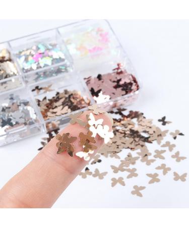 Woration 6 Grids Metallic Butterfly Glitters Nail Art Sequin Ornament Nail Art DIY Decorations Sparkle Colorful Confetti Holographic Butterflies Shape Flakes Accessories Style D - Buy Online on GoSupps.com