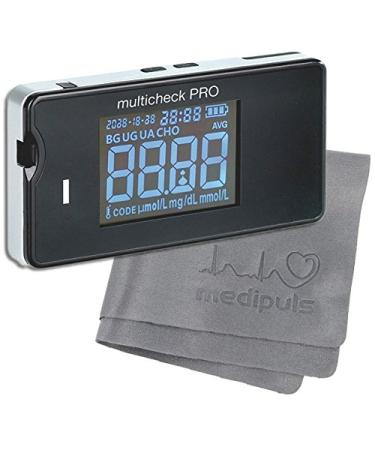 Lifetouch MultiCheck Pro - 3 in 1 - Blutzucker uric acid and cholesterol Triple diagnostics set for personal self -control and the doctor's office including Medipuls Microfiber cloth