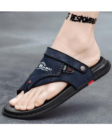 Men's Blue Leather Toe-Separate Flip Flops - Bunion Corrector & Comfortable Beach Walking Shoes - Buy Online on GoSupps.com