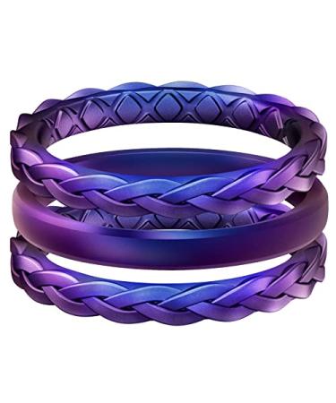 Egnaro Silicone Ring Women, Stackable Braided Rings for Women, Breathable Inner Arc Rubber Rings Women, Unique Design Silicone Wedding Bands Women A-Galaxy, Galaxy, Galaxy 9(18.9mm)