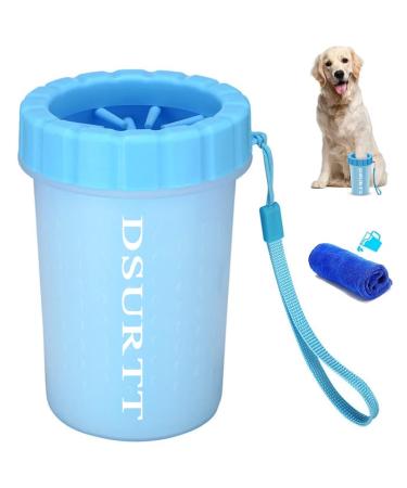 DSURTT Pet Dog Paw Cleaner, 2 in 1 Use 100% Silicone Dog Paw Cleaner with Quick Dry Towel, Dog and Cat Dirty Paw Cleaner Cup, Pet Paw Grooming Treatment for Small to Medium Large Breeds (Large, Blue)