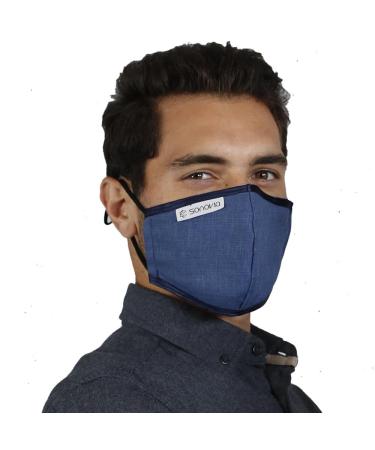SONOVIA Reusable Face Mask | 2 Layer Breathable Fabric | Anti-Fog Nose Wire | Adjustable Ear Straps | Denim Blue | Large Size - Buy Online on GoSupps.com