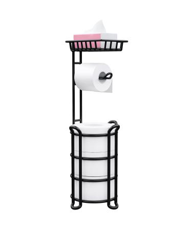 Toilet Paper Holder Stand with Shelf, Free Standing Toilet Tissue Roll Storage Rack for Bathroom, Black