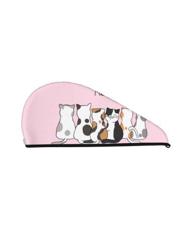 Hair Towel Wrap Hair Drying Towel with Button Towel Turban Head Towel to Dry Hair Quickly (Cute Cats)