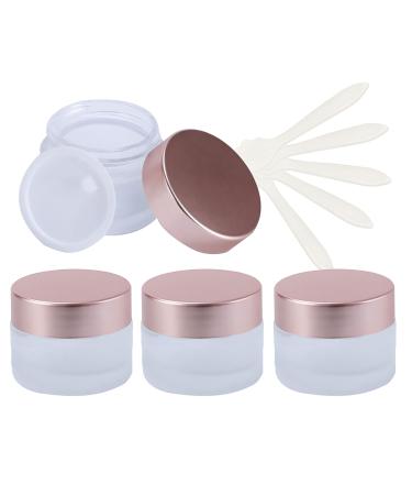 Zeoabsy 4 pieces refillable empty 15 ml DIY lip balm glass container with pink lid matt glass of cream cemedose container for lotion cream cosmetics + 4 x spoon 15ml