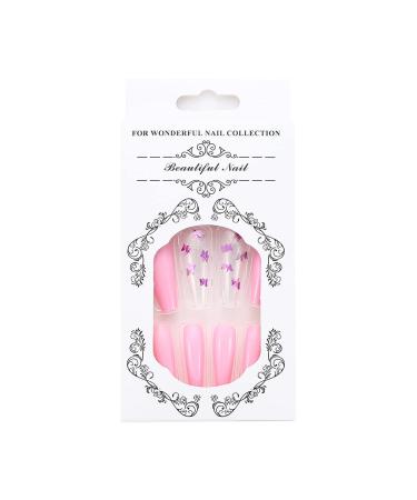 Brishow Butterfly Ballerina Pink Press On Nails - Long Lasting Acrylic Fingernails for Women & Girls | 24 Pieces - Buy Online on GoSupps.com