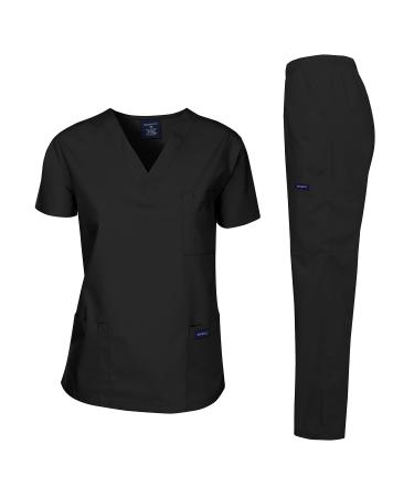 Dagacci Scrubs Medical Uniform Women and Man Scrubs Set Medical Scrubs Top and Pants Medium Black