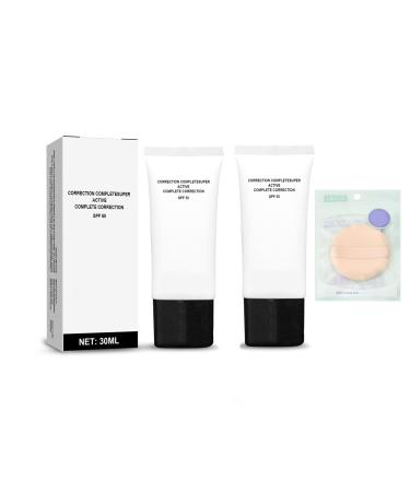 2PCS Skin Tone Adjusting CC Cream Colour Correcting Self Adjusting for Mature Skin Cosmetics CC Cream Face Sunscreen Foundation Pre-makeup Moisturizing Skin Concealer Brightening Natural Skin Tone