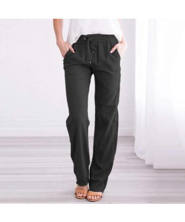 Women's High Waisted Wide Leg Pants with Drawstring Waist and Pockets - Black - Buy Online on GoSupps.com