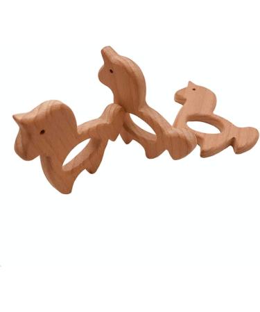 Wendysun 10pcs Cartoon Wood Teether - Natural Animal Unicorn Shape Baby Teething Nursing Beech Teether DIY Pendant Toy - Buy Online on GoSupps.com