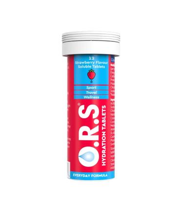 O.R.S Hydration Tablets with Electrolytes Vegan Gluten and Lactose Free Formula Soluble Sports Hydration Tablets with Natural Strawberry Flavour 12 Tablets Strawberry 12 Count (Pack of 1)