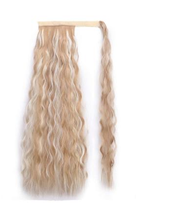 Vibrant Corn Wavy Long Ponytail Synthetic Wig Wrapped In Clip Hair Extension With Brown Ponytail Hair Pieces 22inches 2011-24H613