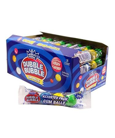 Dubble Bubble Bubble Gum Ball - Assorted Fruit Gums - Gumball Sweets - 18g Tubes Box of 36
