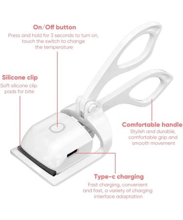 Heated Eyelash Curler Rechargeable Electric Eyelash Curler Heated Eyelash Clip for Make Up Professional Lash Curler for All Eye Shapes Ideal Gift for Women Girlfriend (White) - Buy Online on GoSupps.com