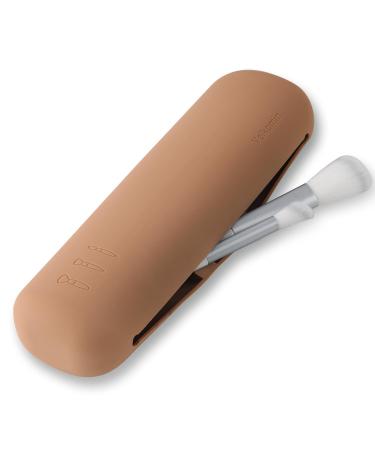 Makeup Brush Holder Silicone Portable Cosmetic Face Brushes Holder Soft and Sleek Makeup Tools Organizer for Travel 18-Month Replacement Warranty (Khaki)