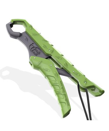 SNAIL TRAIL 7.5''/9'' Floating Fish Gripper, Fishing Grabber, Catfish Mouth Pliers, Caught Bass Holder, Digital Scale Hook Clamp, Saltwater Lip Grip Tool with Lanyard, Gifts for Men 9-Inch D: Green-Gray